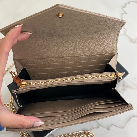 Beige Saint Laurent Cassandre Envelope Flap Wallet on Chain - Picture 8 of 15